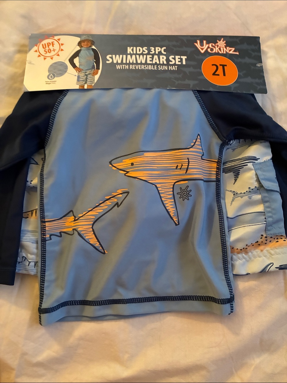 VSkins Blue & Navy Shark Rashguard Swim Set (2T)
